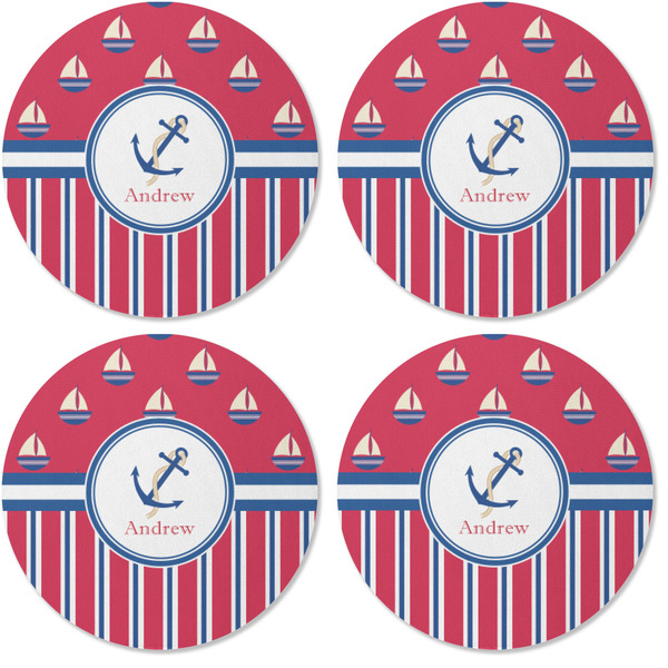 Sail Boats & Stripes Coaster Round Rubber Back - Apvl