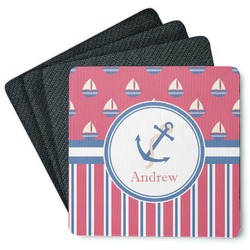 Sail Boats & Stripes Square Rubber Backed Coasters - Set of 4 (Personalized)