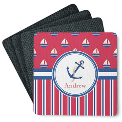 Sail Boats & Stripes Square Rubber Backed Coasters - Set of 4 (Personalized)