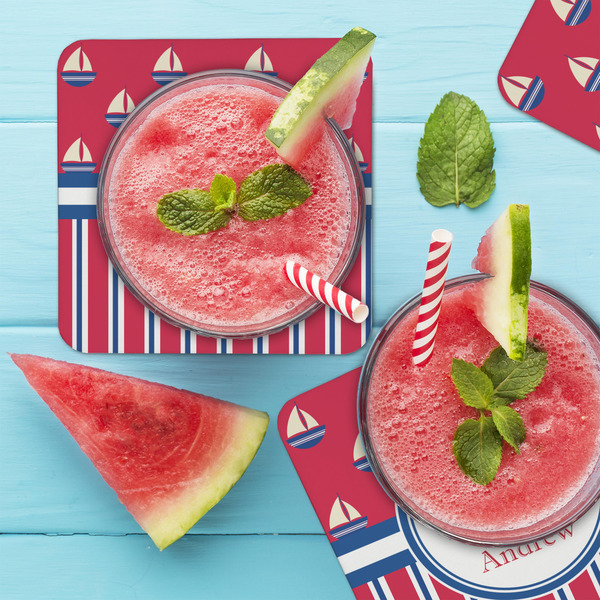 Sail Boats & Stripes Coaster Set - LIFESTYLE
