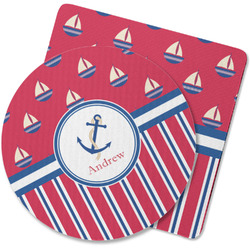 Sail Boats & Stripes Rubber Backed Coaster (Personalized)