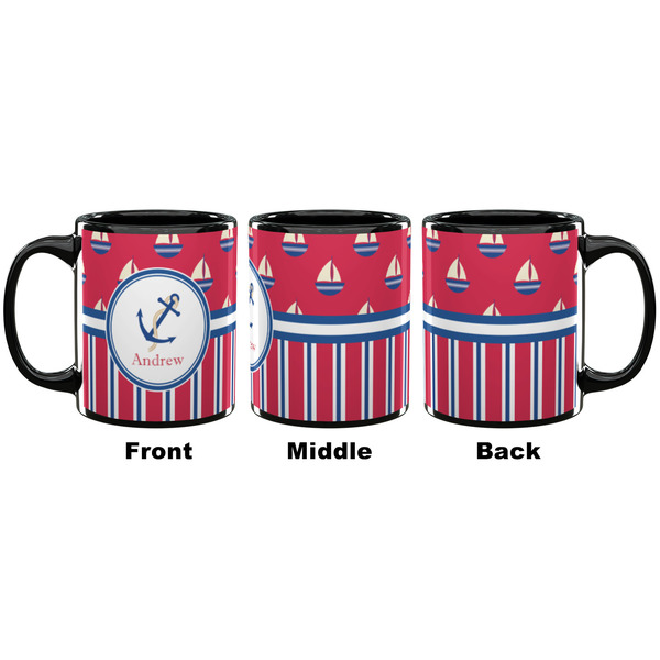 Sail Boats & Stripes Coffee Mug - 11 oz - Black APPROVAL