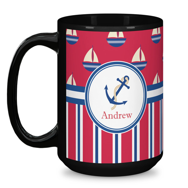 Sail Boats & Stripes Coffee Mug - 15 oz - Black