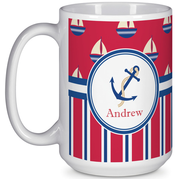 Custom Sail Boats & Stripes 15 Oz Coffee Mug - White (Personalized)