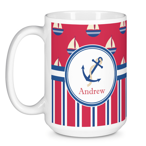 Sail Boats & Stripes Coffee Mug - 15 oz - White