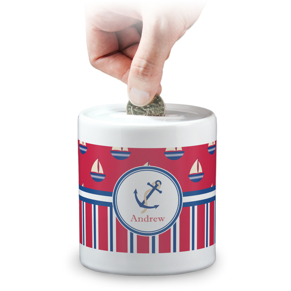 Custom Sail Boats & Stripes Coin Bank (Personalized)