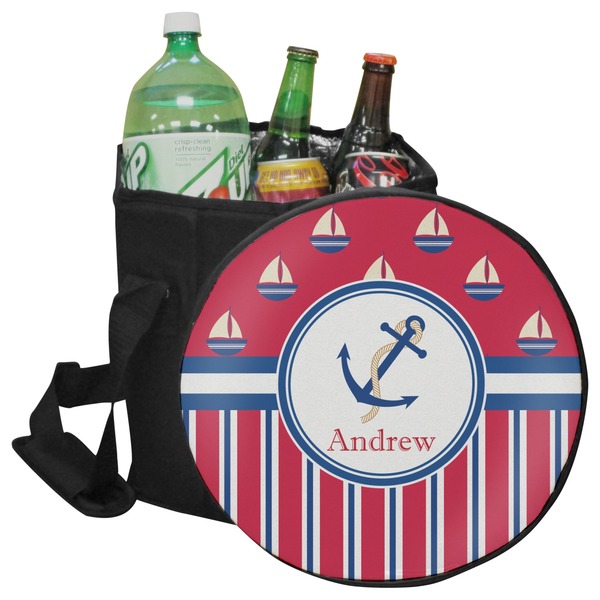 Custom Sail Boats & Stripes Collapsible Cooler & Seat (Personalized)
