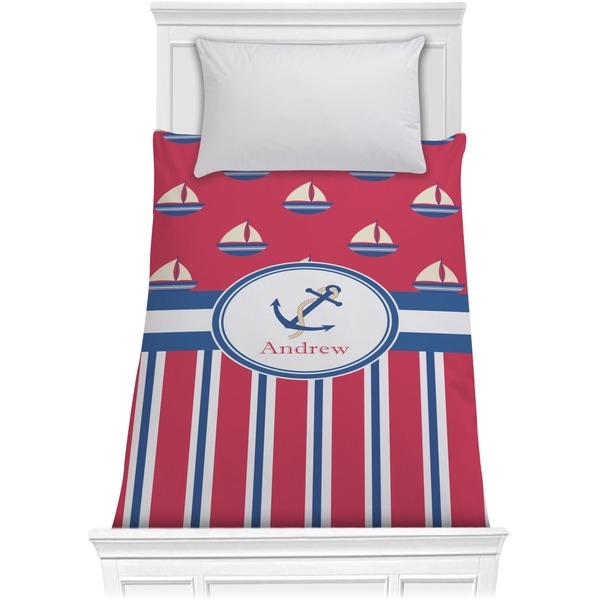 Custom Sail Boats & Stripes Comforter - Twin (Personalized)