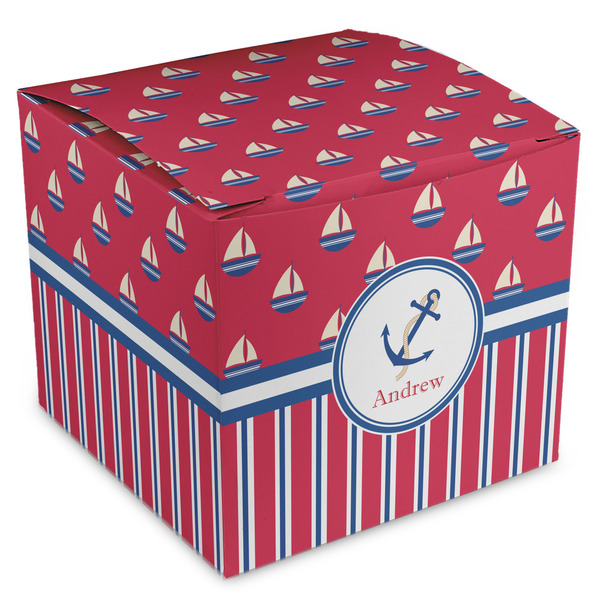 Custom Sail Boats & Stripes Cube Favor Gift Boxes (Personalized)
