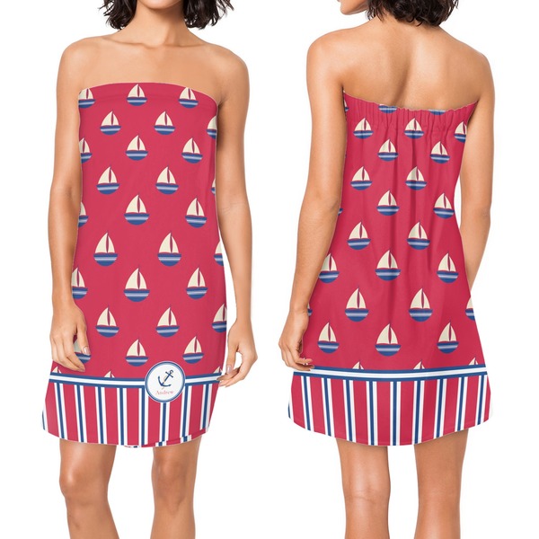 Sail Boats & Stripes Custom Bath Wrap - Front & Back View