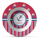 Sail Boats & Stripes Plastic Bowl - Microwave Safe - Composite Polymer (Personalized)