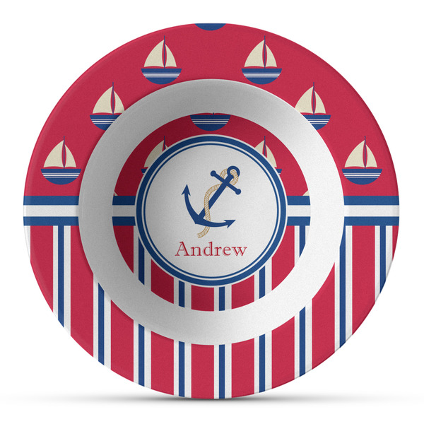 Custom Sail Boats & Stripes Plastic Bowl - Microwave Safe - Composite Polymer (Personalized)