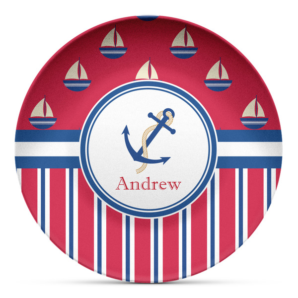 Custom Sail Boats & Stripes Microwave Safe Plastic Plate - Composite Polymer (Personalized)