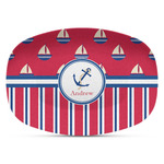 Sail Boats & Stripes Plastic Platter - Microwave & Oven Safe Composite Polymer (Personalized)