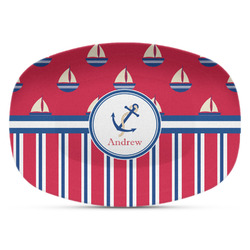 Sail Boats & Stripes Plastic Platter - Microwave & Oven Safe Composite Polymer (Personalized)