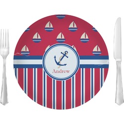 Sail Boats & Stripes Glass Lunch / Dinner Plate 10" (Personalized)