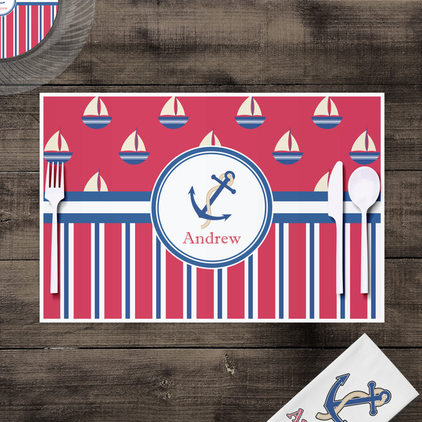 Sail Boats & Stripes Disposable Paper Placemat - In Context