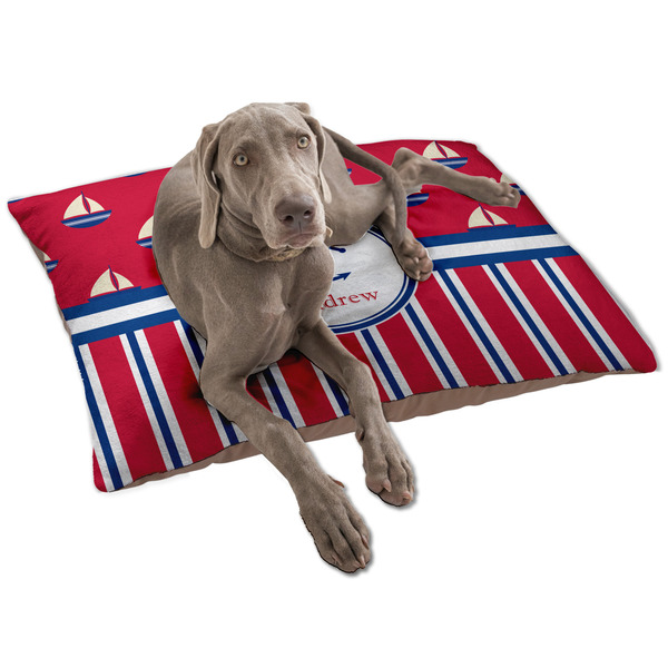 Custom Sail Boats & Stripes Dog Bed - Large w/ Name or Text