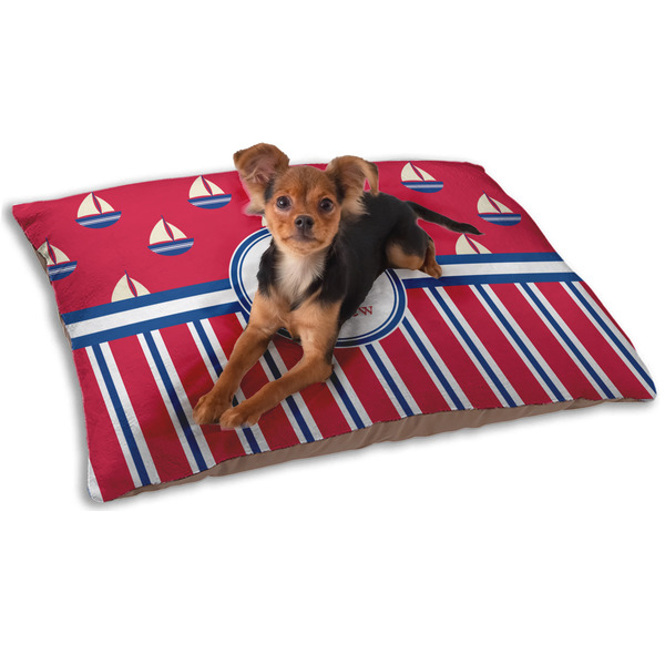 Custom Sail Boats & Stripes Dog Bed - Small w/ Name or Text