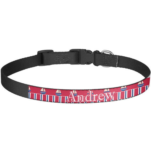 Custom Sail Boats & Stripes Dog Collar - Large (Personalized)