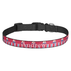 Sail Boats & Stripes Dog Collar - Medium (Personalized)