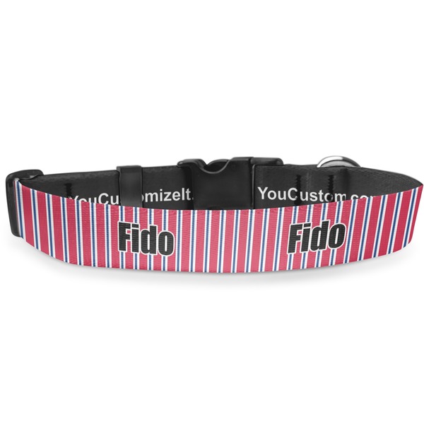 Custom Sail Boats & Stripes Deluxe Dog Collar - Small (8.5" to 12.5") (Personalized)