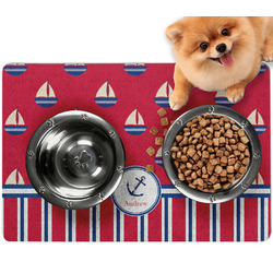 Sail Boats & Stripes Dog Food Mat - Small w/ Name or Text