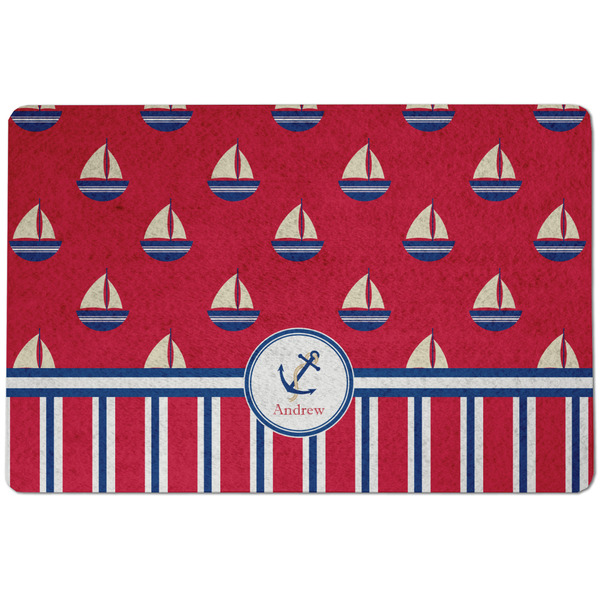 Custom Sail Boats & Stripes Dog Food Mat w/ Name or Text