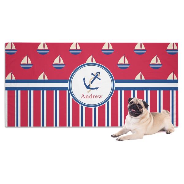 Custom Sail Boats & Stripes Dog Towel (Personalized)