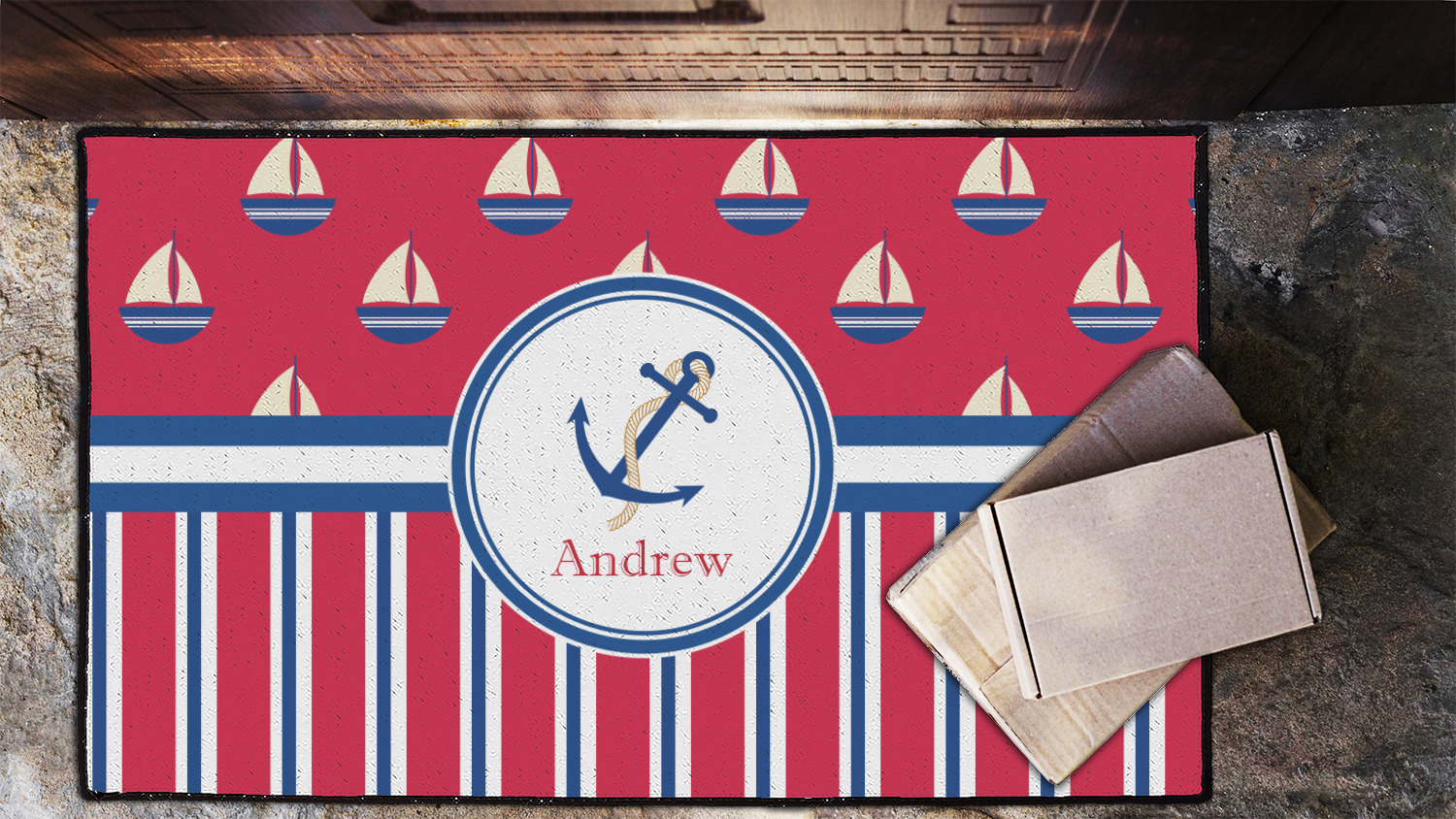 Sail Boats & Stripes Door Mat (Personalized) YouCustomizeIt