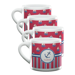 Sail Boats & Stripes Double Shot Espresso Cups - Set of 4 (Personalized)