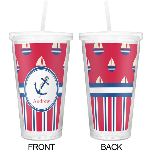 Sail Boats & Stripes Double Wall Tumbler with Straw - Approval