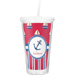 Sail Boats & Stripes Double Wall Tumbler with Straw (Personalized)