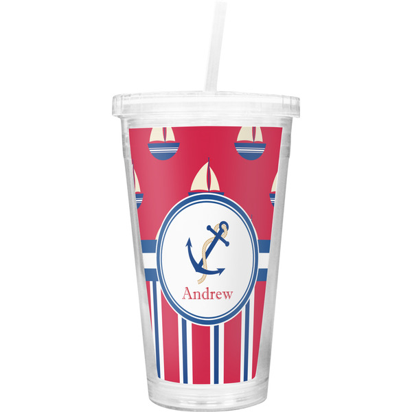 Custom Sail Boats & Stripes Double Wall Tumbler with Straw (Personalized)