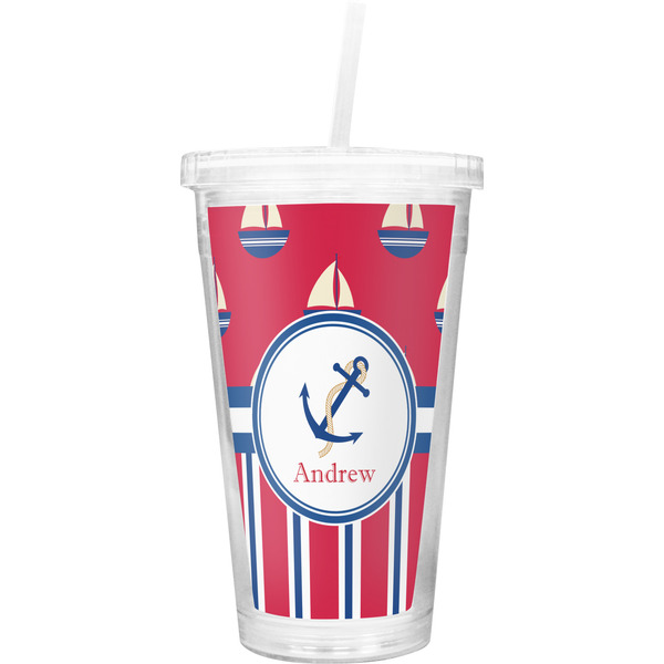 Custom Sail Boats & Stripes Double Wall Tumbler with Straw (Personalized)