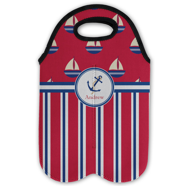 Sail Boats & Stripes Double Wine Tote - Flat (new)