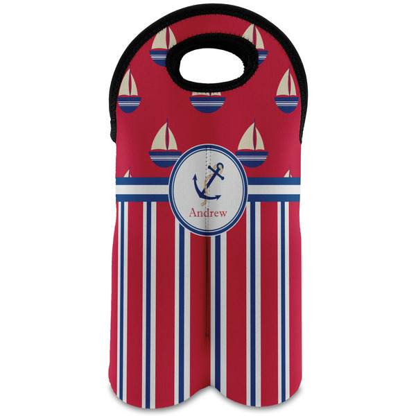 Custom Sail Boats & Stripes Wine Tote Bag (2 Bottles) (Personalized)
