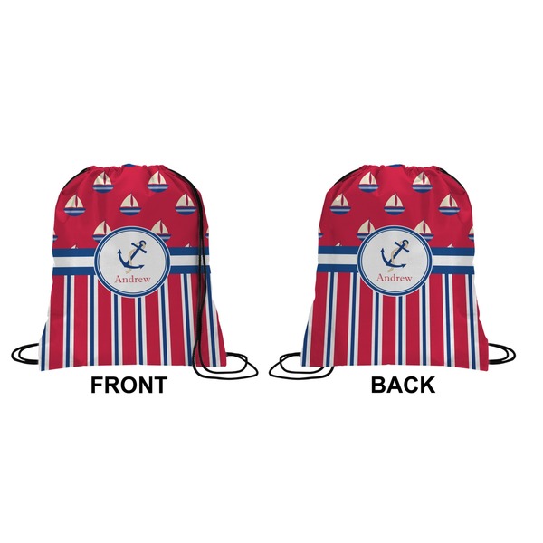 Sail Boats & Stripes Drawstring Backpack Front & Back Small