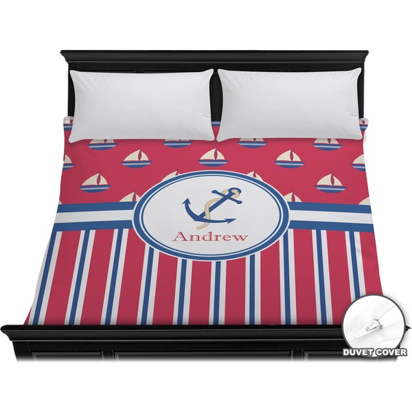 Custom Sail Boats & Stripes Duvet Cover - King (Personalized)