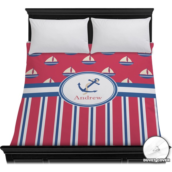 Custom Sail Boats & Stripes Duvet Cover - Full / Queen (Personalized)