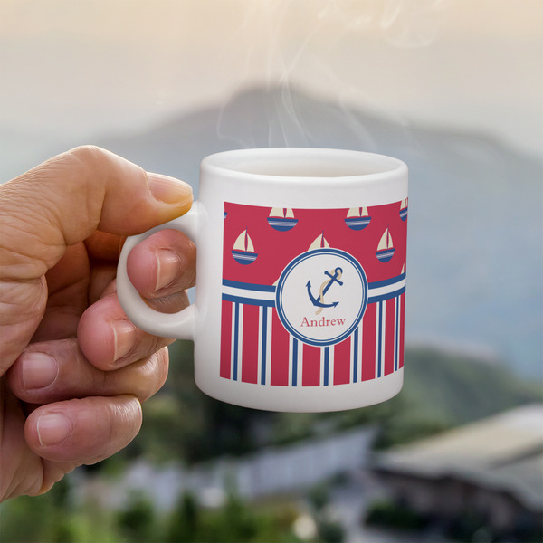 Custom Sail Boats & Stripes Single Shot Espresso Cup - Single (Personalized)