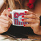 Sail Boats & Stripes Espresso Cup - 6oz (Double Shot) LIFESTYLE (Woman hands cropped)