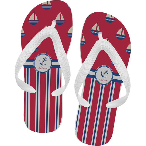 Custom Sail Boats & Stripes Flip Flops - Medium (Personalized)