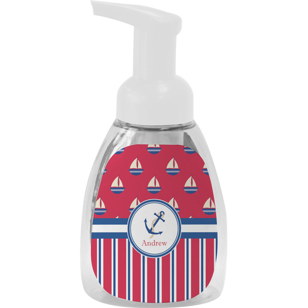 Custom Sail Boats & Stripes Foam Soap Bottle - White (Personalized)