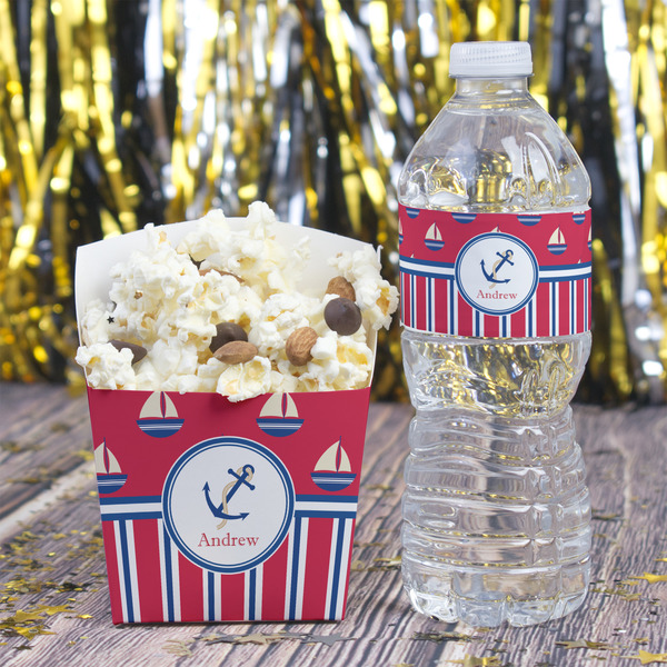 Sail Boats & Stripes French Fry Favor Box - w/ Water Bottle
