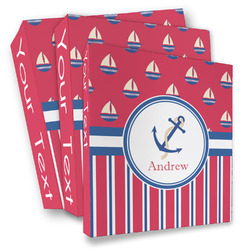 Sail Boats & Stripes 3 Ring Binder - Full Wrap (Personalized)