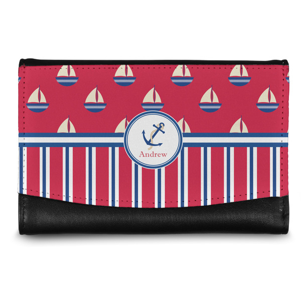 Custom Sail Boats & Stripes Genuine Leather Women's Wallet - Small (Personalized)