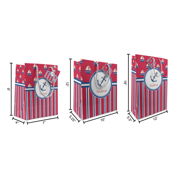 Sail Boats & Stripes Gift Bags - All Sizes - Dimensions