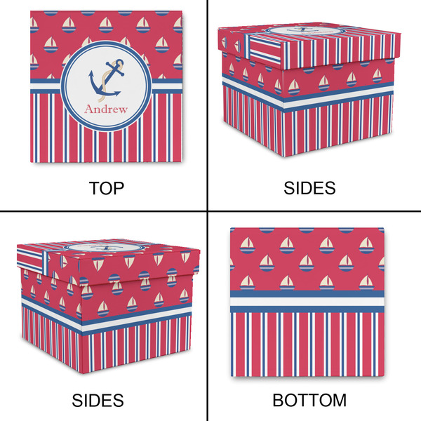 Sail Boats & Stripes Gift Boxes with Lid - Canvas Wrapped - Large - Approval