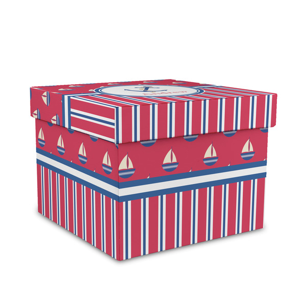 Custom Sail Boats & Stripes Gift Box with Lid - Canvas Wrapped - Medium (Personalized)